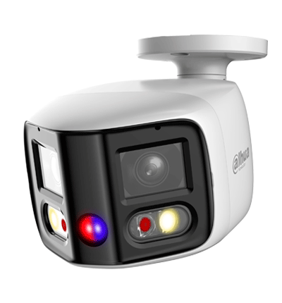DAHUA IPC-PFW3849S-A180-AS-PV Cámara IP Bullet WizSense 2x4MP con visión de 180°, MultiVision, LED IR 25m y luz cálida 20m. Disuasión activa con micrófono dual y altavoz integrado, EPTZ, SMD 4.0, PoE, IP67, y ranura MicroSD. Ideal para seguridad avanzada.