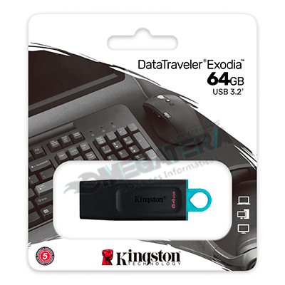 MEMORIA USB, KINGSTON, EXODIA, 64GB, USB 3.2, COLOR NEGRO