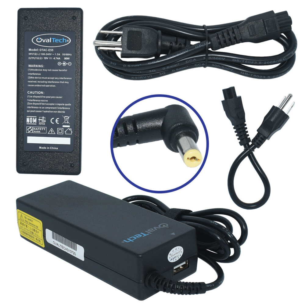 Cargador/adaptador para laptop OVALTECH OTAC-E55 de 90W - 19V, 4.47A  (5.5*1.7)