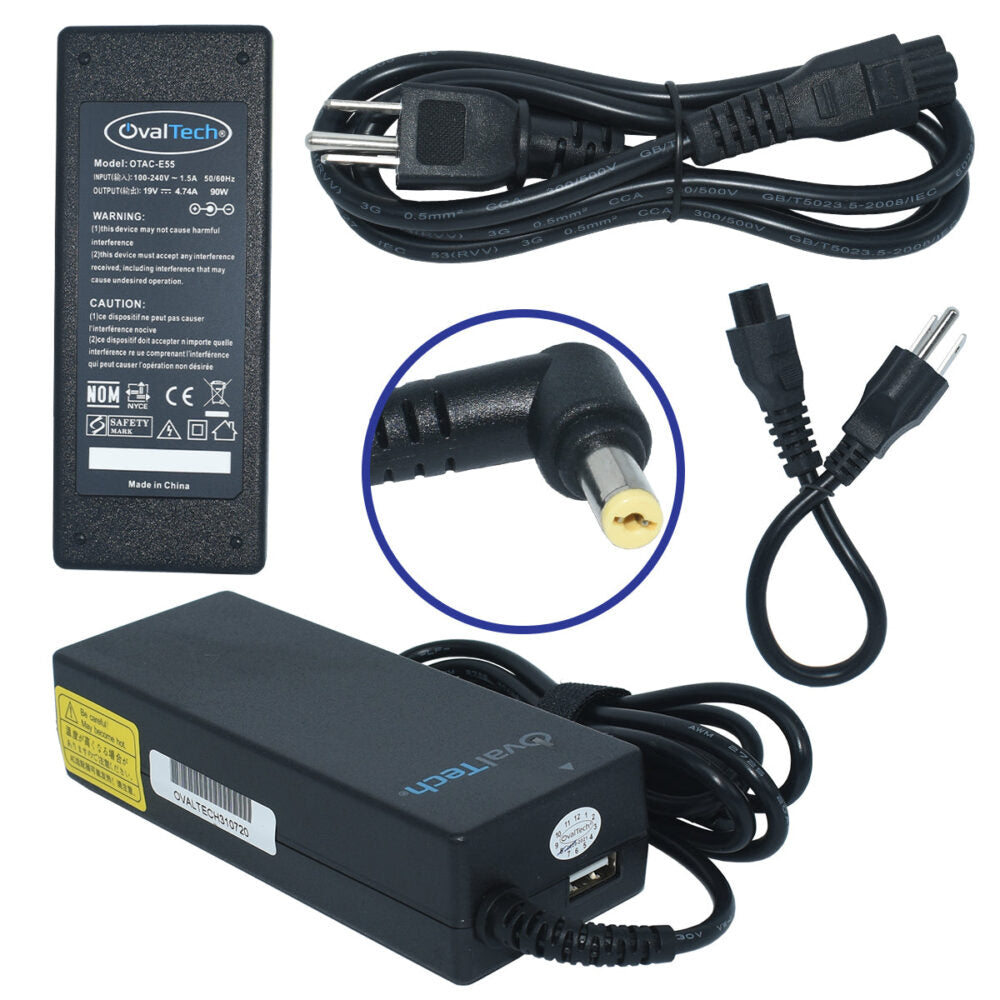 Cargador/adaptador para laptop OVALTECH OTAC-E55 de 90W - 19V, 4.47A  (5.5*1.7)