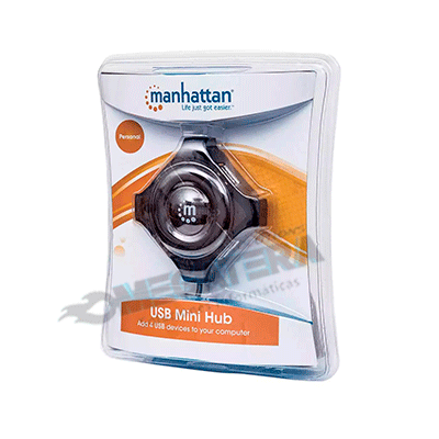 HUB MANHATTAN, 4 PUERTOS USB, COLOR NEGRO