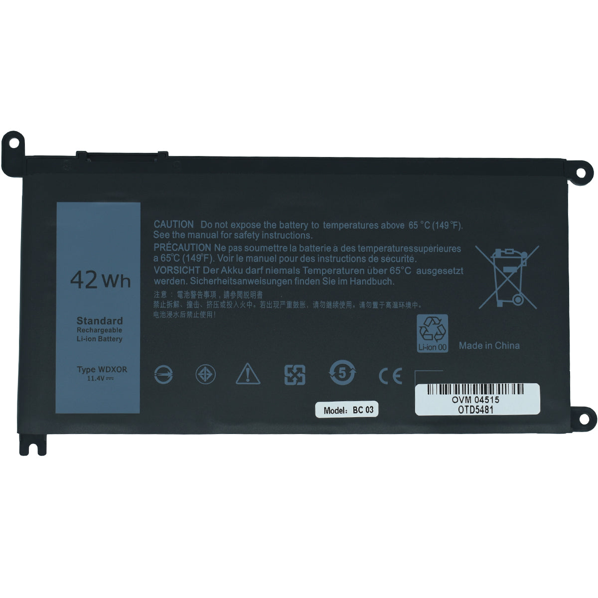 Bateria para Laptop OTD5481 OVALTECH Polimero 11.4V para DELL 13 5368 5378 5379 14 15 5565 5567 5568 5578 P58F 17 5765 5767 5770 T2JX4 FC92N WDX0R -