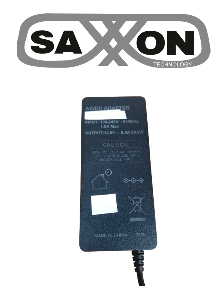 SAXXON KA65E1205000Q - Fuente de Poder Regulada / Alimentación 12 Vcc 5 Amper / 4 Conectores Macho / Voltaje de Entrada: 100-240V / Ideal para Cámaras de CCTV , Controles de Acceso y Asistencia