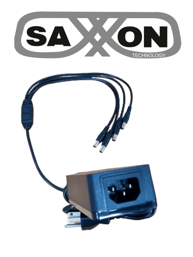 SAXXON KA65E1205000Q - Fuente de Poder Regulada / Alimentación 12 Vcc 5 Amper / 4 Conectores Macho / Voltaje de Entrada: 100-240V / Ideal para Cámaras de CCTV , Controles de Acceso y Asistencia