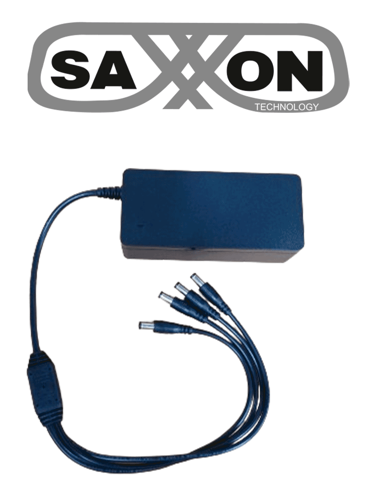 SAXXON KA65E1205000Q - Fuente de Poder Regulada / Alimentación 12 Vcc 5 Amper / 4 Conectores Macho / Voltaje de Entrada: 100-240V / Ideal para Cámaras de CCTV , Controles de Acceso y Asistencia