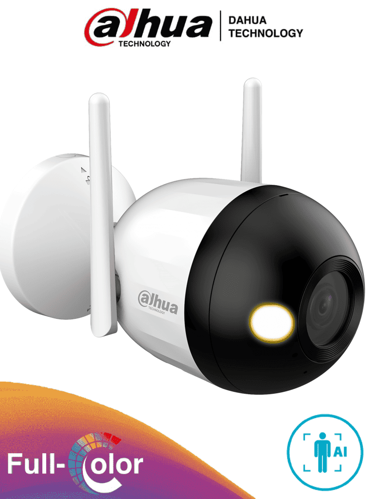 DAHUA F4CN-LED - Cámara IP Bullet Wifi de 4 Megapíxeles/ Full Color/ Microfono Integrado/ 30 Mts de Luz Visible/ Ranura para MicroSD/ IA con Detección de Humanos/ IP67/