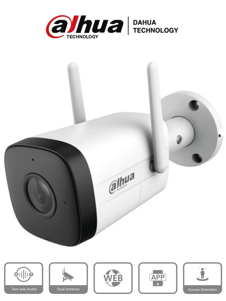 DAHUA IPC-HFW1230DT-STW - Cámara IP Bullet Wifi de 2 Megapixeles/ Lente de 2.8 mm/ 100 Grados de Apertura/ IR de 30 Metros/ H.265/ Microfono y Altavoz Integrados/ Ranura MicroSD/ IP67/ Detección de Movimiento #KitDahua #MDIP #IMD #MCI2 #WDA  #IPMC #SED