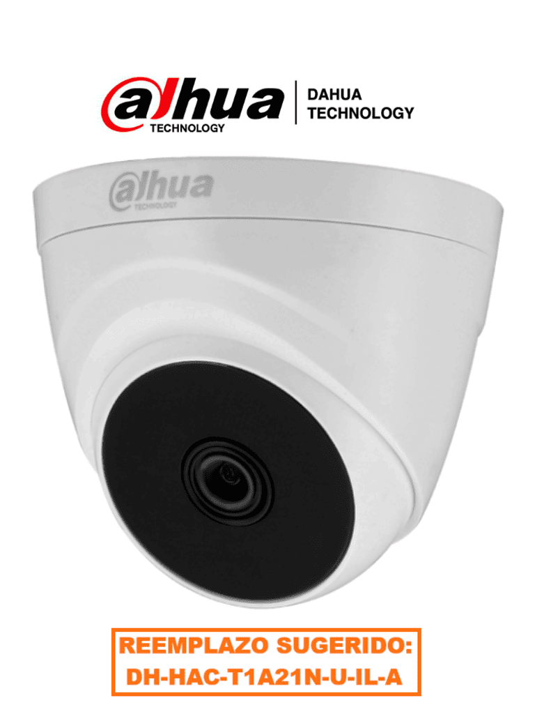 DAHUA  HAC-T1A21-28 - Cámara Domo con resolución 1080p, lente de 2.8 mm y ángulo de visión de 103°, Smart IR de 20 m para mejor visión nocturna, ideal para interiores. Compatible con los formatos CVI, TVI, AHD y CVBS. #DAHQ1M