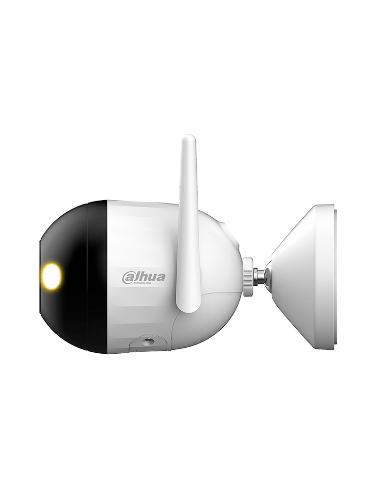 DAHUA F2CN-PV - Cámara IP Bullet WiFi de 2 MP/ lente de 2.8 mm. Cuenta con Full Color + iluminación dual inteligente, disuasión activa, audio bidireccional, micrófono y altavoz integrados, 30 m, funciones de IA y resistencia IP67.