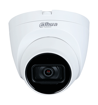 DAHUA HAC-HDW1200TQ-A-Cámara domo Dahua de 2 MP con lente de 2.8 mm, ángulo de 102 grados, IR de 40 m, micrófono integrado, instalación rápida, DWDR, IP67, y diseño en metal y policarbonato.