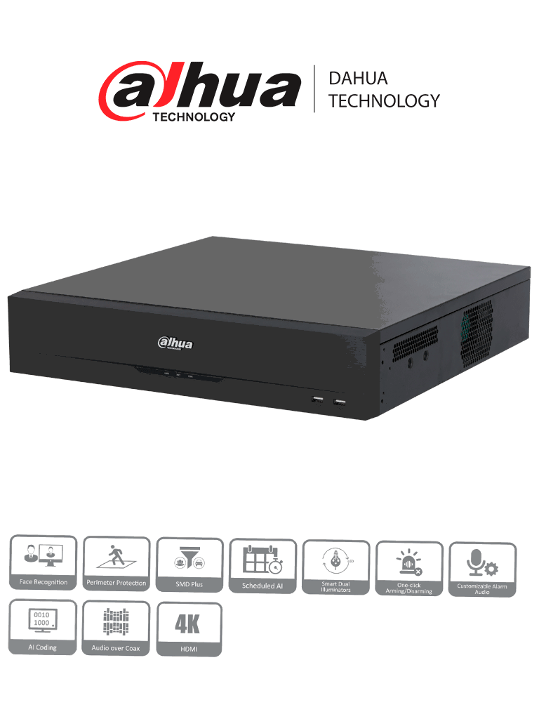 DAHUA XVR5816S-I3 - DVR de 16 Canales 5 Megapixeles Lite/ WizSense/ H.265+/  16 Canales + 8 IP/ Hasta 24 Canales IP/ 2 Canales de Reconocimiento Facial/ 8 Bahías de discos duros/ SMD Plus/ Protección Perimetral/ Funciones IoT&POS