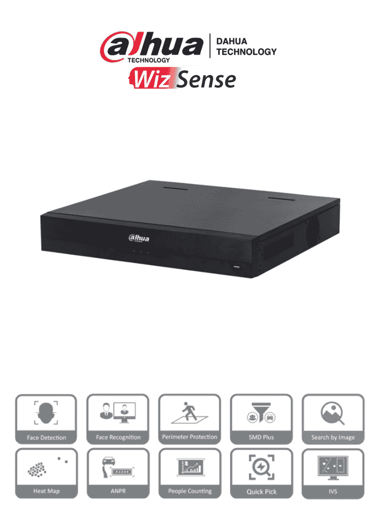 DAHUA NVR4416-16P-EI - NVR de 8 MP /16 Canales IP/ WizSense/ 4k con IA/ 16 Puertos PoE af/at/ 4 Bahias para Discos Duros/ 1 Canal de Reconocimiento Facial por NVR/ 4 Ch con SMD Plus/ Soporta Cámaras con IA/ 10 Bases de Datos de Rostros