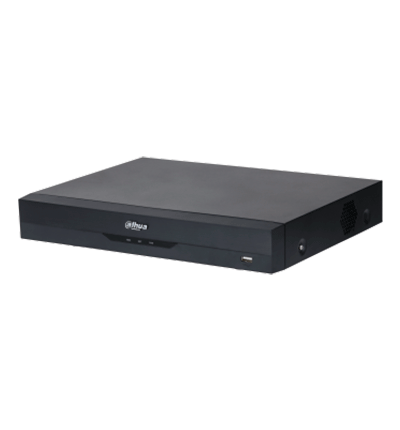 DAHUA XVR5116HE-I3 - DVR de 16 canales 5 MP Lite con WizSense y IA, compresión H.265+, soporta 16 canales HDCVI y hasta 24 canales IP. Incluye 2 canales de reconocimiento facial, 16 entradas de audio, 16&3 E&S de alarma, SMD Plus y funciones IoT&POS.