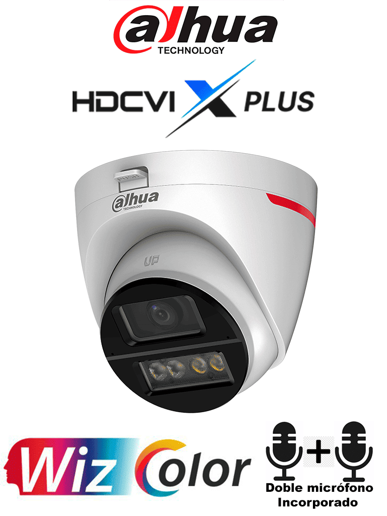 DAHUA DH-HAC-HDW1549XN-A-PRO -Cámara Domo 5MP WizColor/Imagen 24 Horas a Color/Corrección de Dist de Imagen Mediante IA/ Iluminador Int con Luz Calida/ Hasta 50m Ilumin/ Doble Mic Incorp/ Campo de Visión de Hasta 101°/ WDR Real/ Policarbonato+Metal