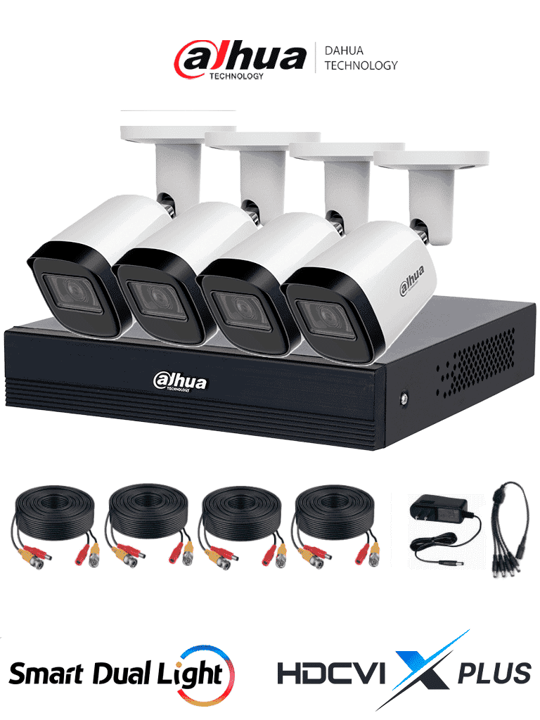 DAHUA DHI-KIT/XVR1B04-I/T/4-B2A21N-U-IL-0280B - Kit 4 Canales 2 MP/ DVR Cooper-U WizSense con IA/ Cámaras B2A21N-U-IL-0280B/ Hasta 5 Canales IP Rendimiento Max 20Mbps/ Soporta HDCVI & AHD & TVI & CVBS