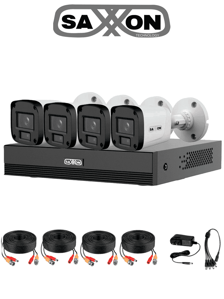SAXXON SUA-KIT/XVR1E04-I/4-B20P-0280B - Kit 4 Canales HDCVI 1080P/ 4 Cámaras B20P 2.8mm Apertura Hasta 100°/ Grabador Soporta Hasta 5 Canales IP y Detección de Movimiento Inteligente/  Policarbonato/ #LoNuevo #SAXI #GSA #GSS