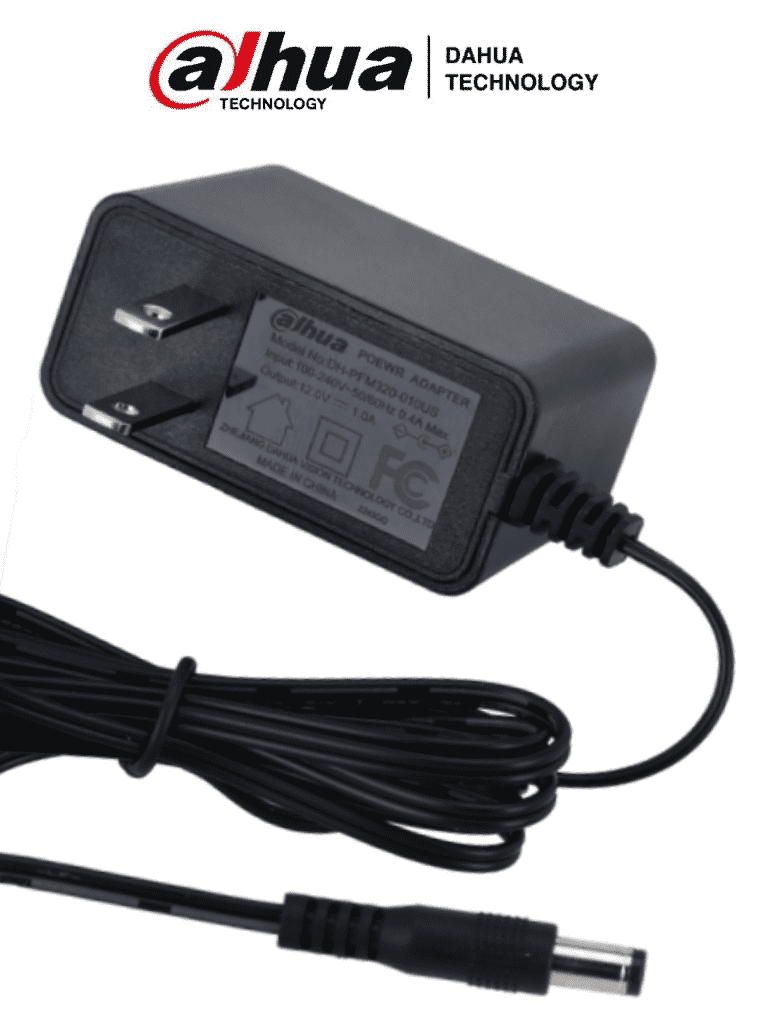 DAHUA PFM320-010US - Fuente de Poder de  12 Vcc 1 Amper/ FCC, EN6236B/ Entrada de 100-240 VAC/ Protección de Sobre Corriente y Voltaje/ Cable de 1.5 Mts/ Especial para Camaras de CCTV/