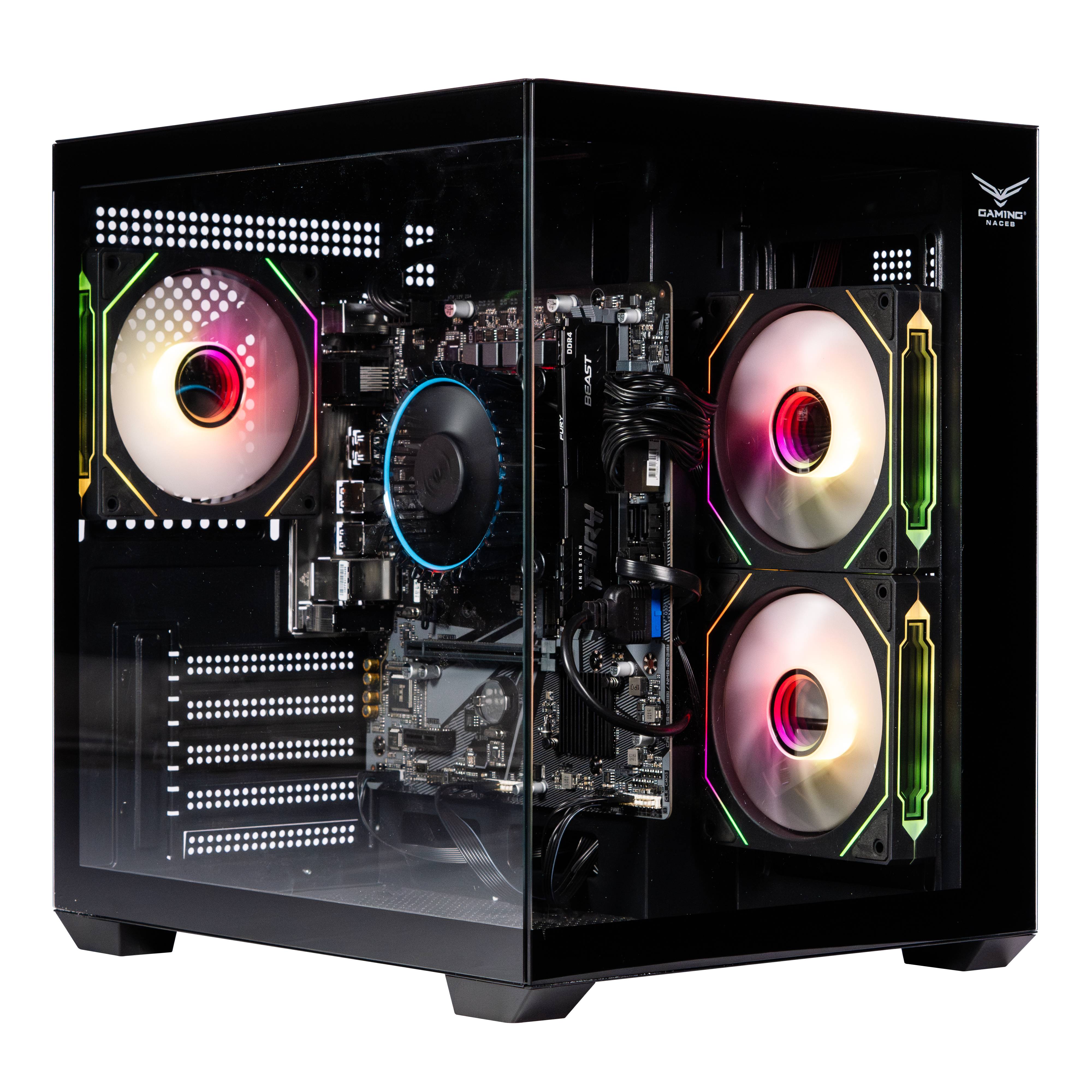 NACEB GABINETE GAMER C/VENTANA Cristal Templado - Ventiladores 2 Laterales 1  Trasera RGB, USB 3.0: 1/usb 2.0:1 HD audífonos/HD micrófono, Negro NA-0636N