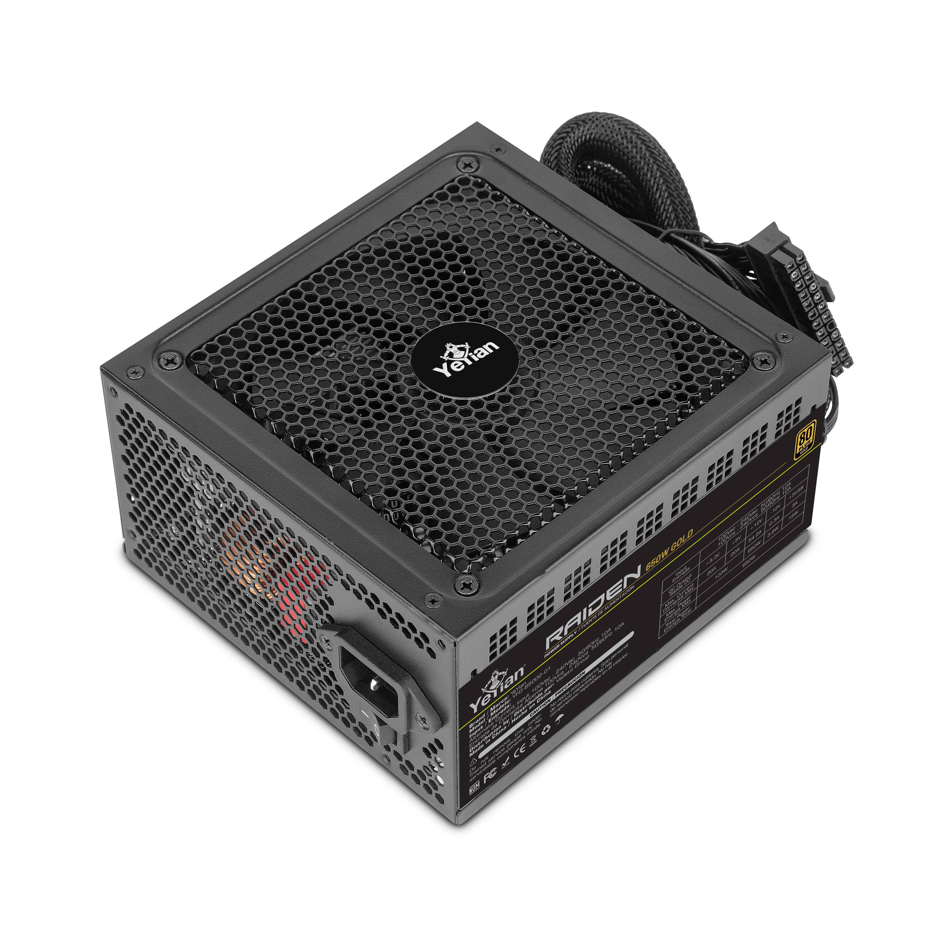 YEYIAN FUENTE DE PODER 80+ ORO 650W - PCIE GEN5, ATX, CONDENSADORES ALTA CALIDAD, INC. OCP/OCP/UV/OTP/OLP, VENTILADOR ALTO FLUJO DE 140MM YFG-85031-01