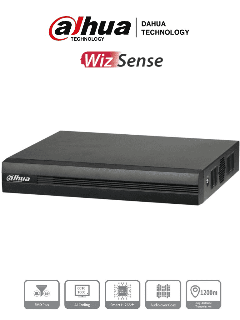 DAHUA XVR1B16H-I - DVR de 16 Canales de 5 Megapixeles Lite/ WizSense/ Cooper-I/ H.265+/ 16 Canales Analogos + 8 IP/ Hasta 24 Canales IP/ SMD Plus/ / 1 Sata de Hasta 16 TB/ Soporta CVI/AHD/TVI/ CVBS e IP/ Funciones POS/