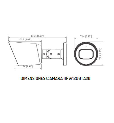 DAHUA HAC-HFW1200T-A - Cámara Bullet HDCVI 1080p micrófono integrado, lente 2.8 mm, ángulo de visión de 103°, IR 30 m, IP67, carcasa metálica, DWDR, BLC, HLC. Ideal para vigilancia con alta definición y resistencia en exteriores. #MCI2