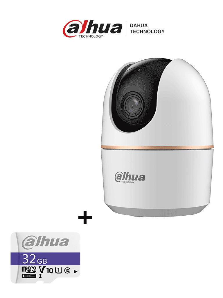 Bundle Cámara IP DH-H5A Domo Motorizado Wifi de 5 Megapíxeles con IA, autotracking, audio bidireccional (micrófono y altavoz), sirena, IR de 10 m, ranura MicroSD, detección de humanos/ + Memoria Micro SD de 32 BG/