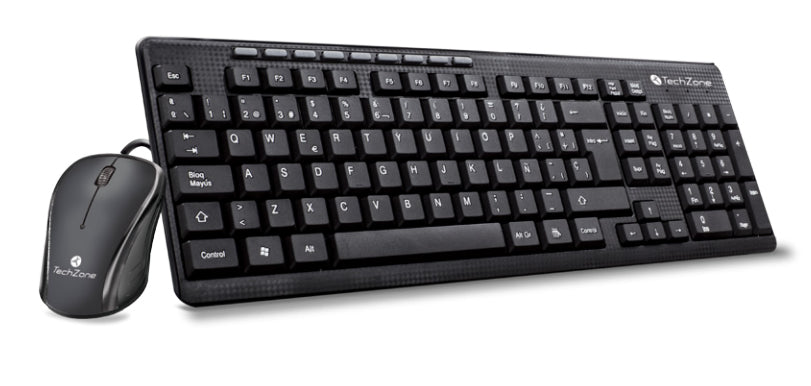 Kit Essencially TechZone - combo alámbrico con conexión USB, mouse 1000 DPI's, teclado con 112 teclas tipo QWERTY, 1 año de garantía.