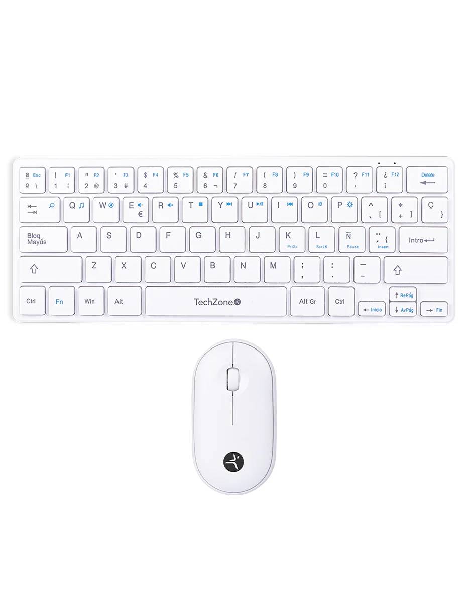 Combo Inalámbrico Young Pop White TECHZONE - color blanco, 64 teclas, 1200 DPI, compatibilidad con Windows y MacOS