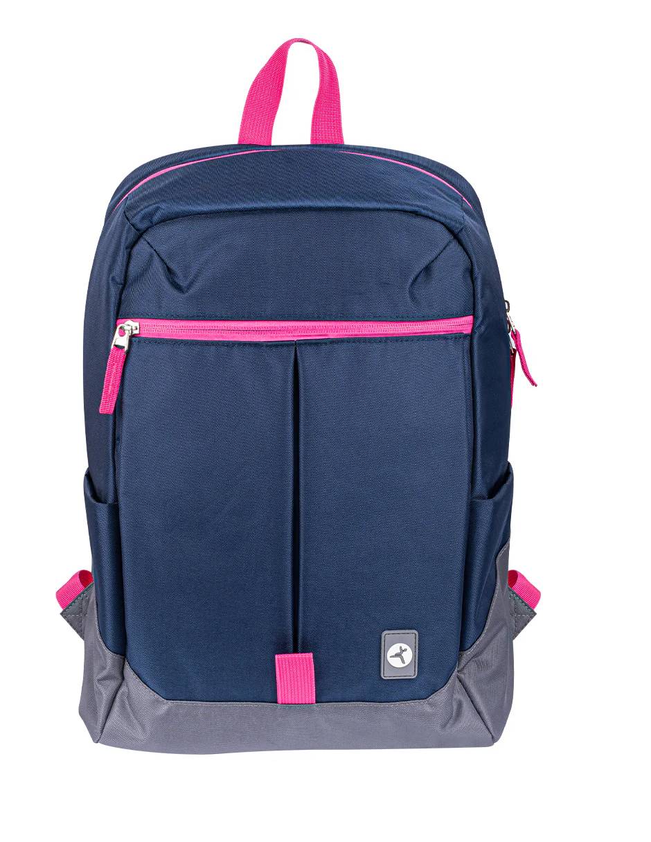 Backpack RAINBOW TZLBP26-A  TECHZONE COLORS 16 - color Azul con detalles gris y rosa, 100  Poliester GARANTIA LIMITADA DE POR VIDA.