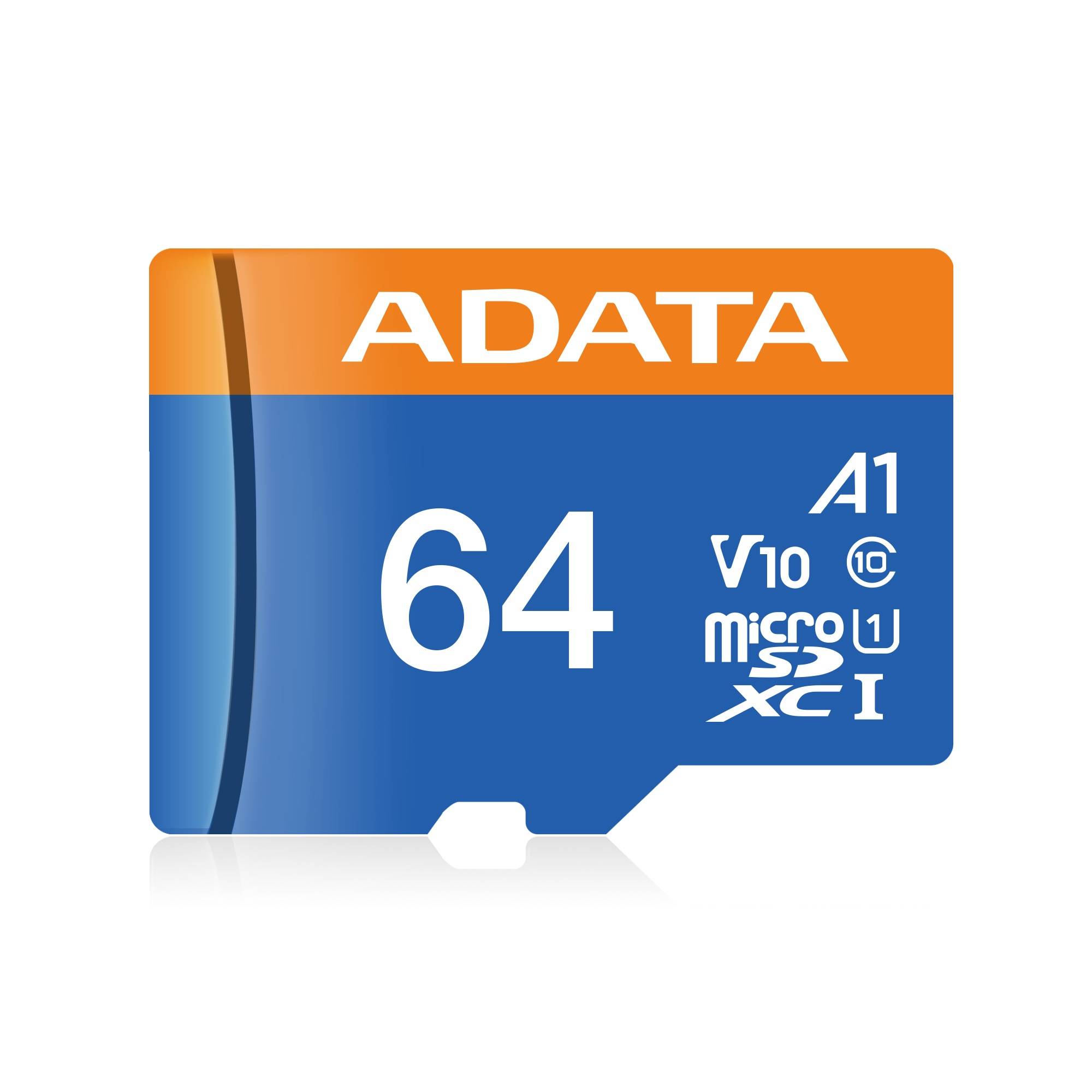 Micro SD ADATA AUSDX64GUICL10A1-RA1 - 64 GB, 100 MB/s, 25 MB/s, Negro, Clase 10