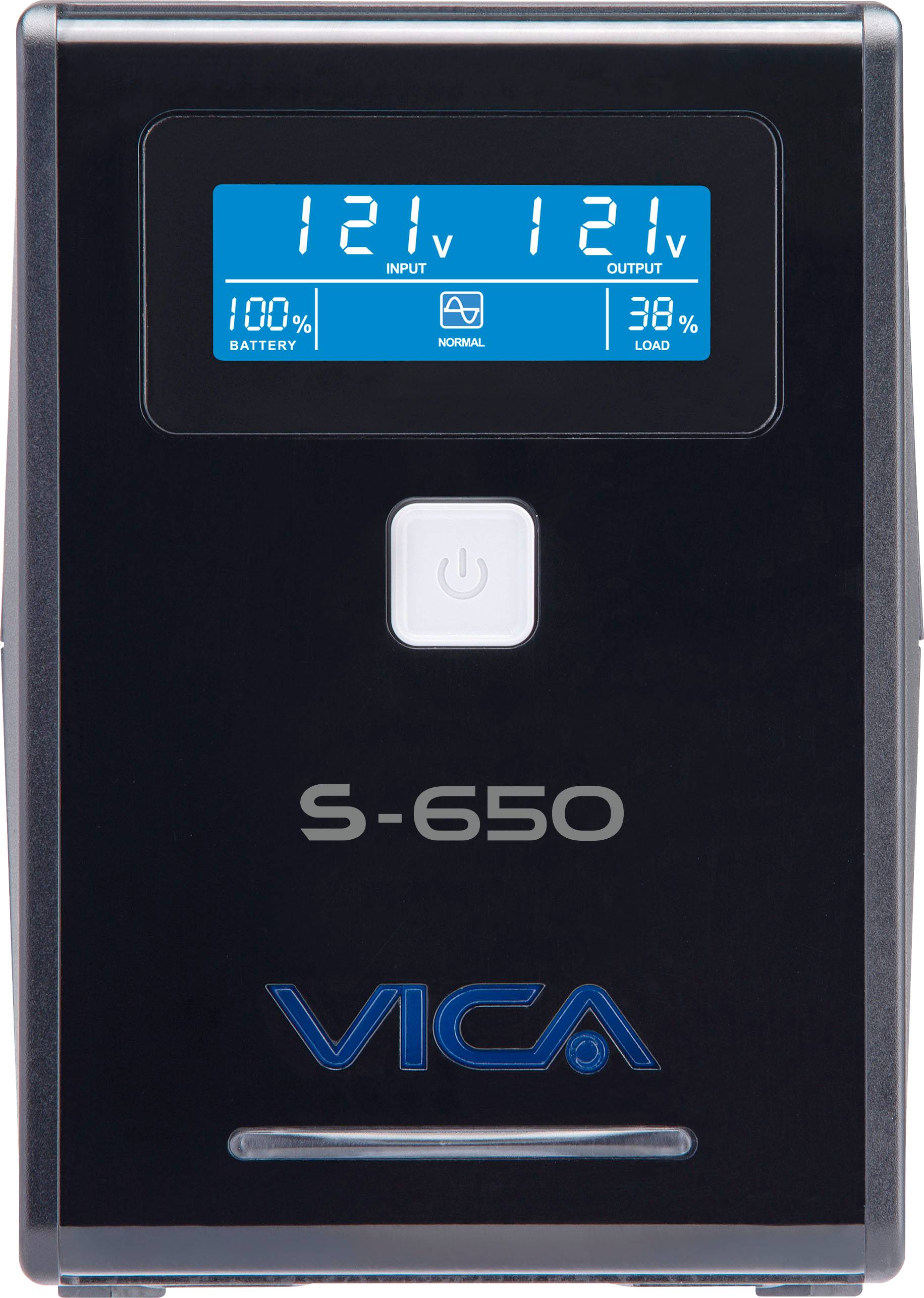 No break interactivo S650 - 650VA/360W, entrada 127VCA 60 Hz, salida 120VCA, 4 tomas reguladas/4 reguladas y respaldadas, pantalla LCD, breaker termico