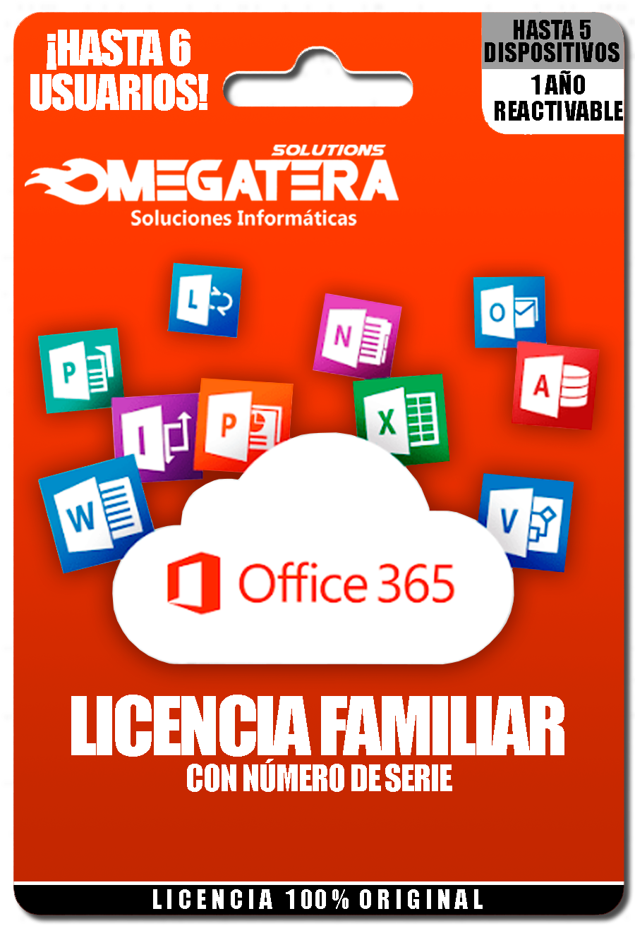 OFFICE 365 LICENCIA FAMILIAR CON NÚMERO DE SERIE - 1 AÑO - REACTIVABLE