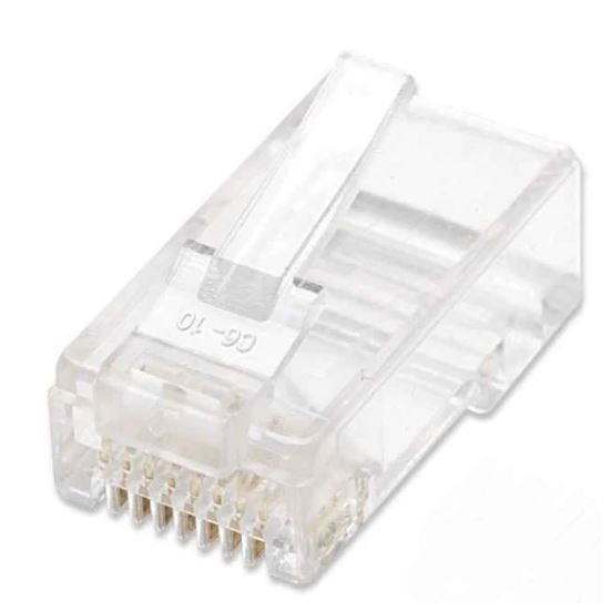 790055 PLUG RJ45 CAT5E MULTIFILAR UTP BOTE 100 PZAS ORO 15-MICRAS; Contactos con baño de oro de 15 µ. -