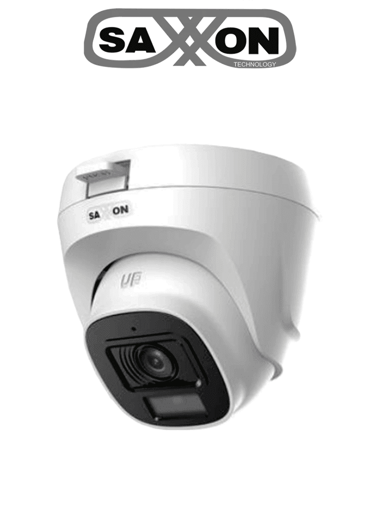 SAXXON SUA-HAC-T20P-0280B- Cámara Turret de 2 Megapíxeles/ Lente de 2.8 mm con Visión de Apertura de Hasta 100°/ Policarbonato/ IR de Hasta 20m de Visualización/ Fácil Instalación/ Ideal para Interiores #SAXI
