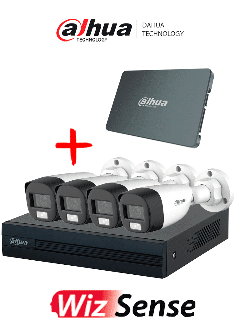DAHUA KIT/XVR1B04-I-SSD512G4HFW-IL-A - Kit Iluminación Dual de 4 Canales con SSD de 512GB/ 4 Camaras IL de 2 Megapixeles con Microfono/ DVR Cooper-I WizSense/ Con IA/ 4 Ch+1 IP/ Accesorios Incluidos/