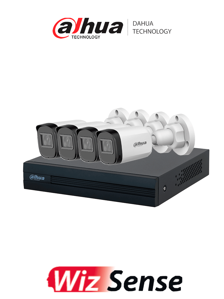 DAHUA KIT/XVR1B08-I/4-B1A21N-U - Kit de Videovigilancia con DVR Cooper-I WizSense, IA, 8 canales +2 IP o Hasta 10 Canales IP  y 4 cámaras B1A21-U de 2MP. Graba en H.265+  y permite búsqueda de humanos y vehículos con SMD Plus.