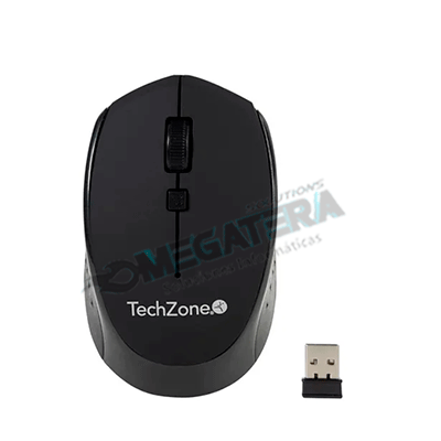 MOUSE INALAMBRICO, TECHZONE, OPTICO, ERGONOMICO, COLOR NEGRO