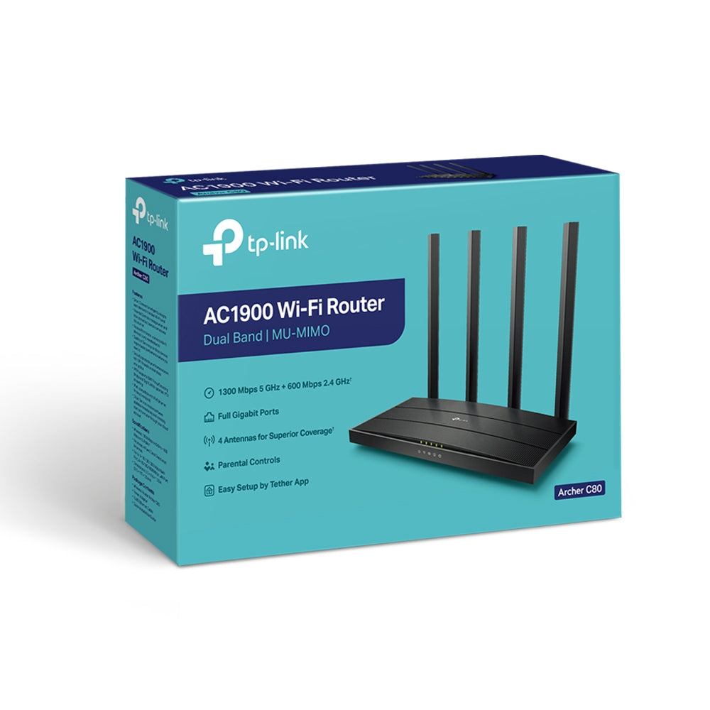 ROUTER, TP-LINK ARCHER C80, DUALBAND, 4 ANTENAS, AC1900